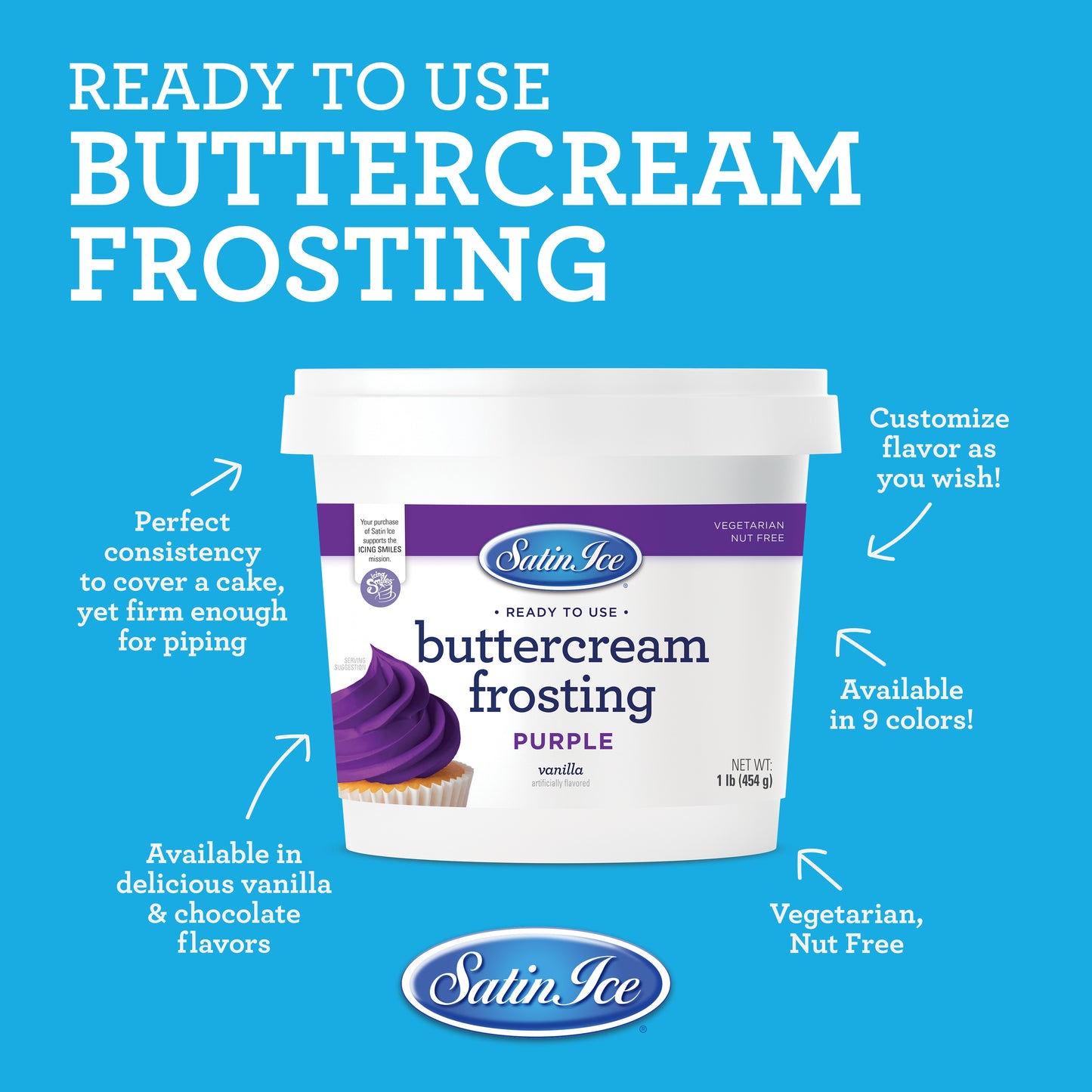 Satin Ice Purple Vanilla Buttercream Frosting - 1 lb Pail