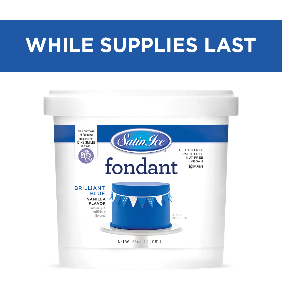 Satin Ice Brilliant Blue Vanilla Fondant - 2lb. Pail
