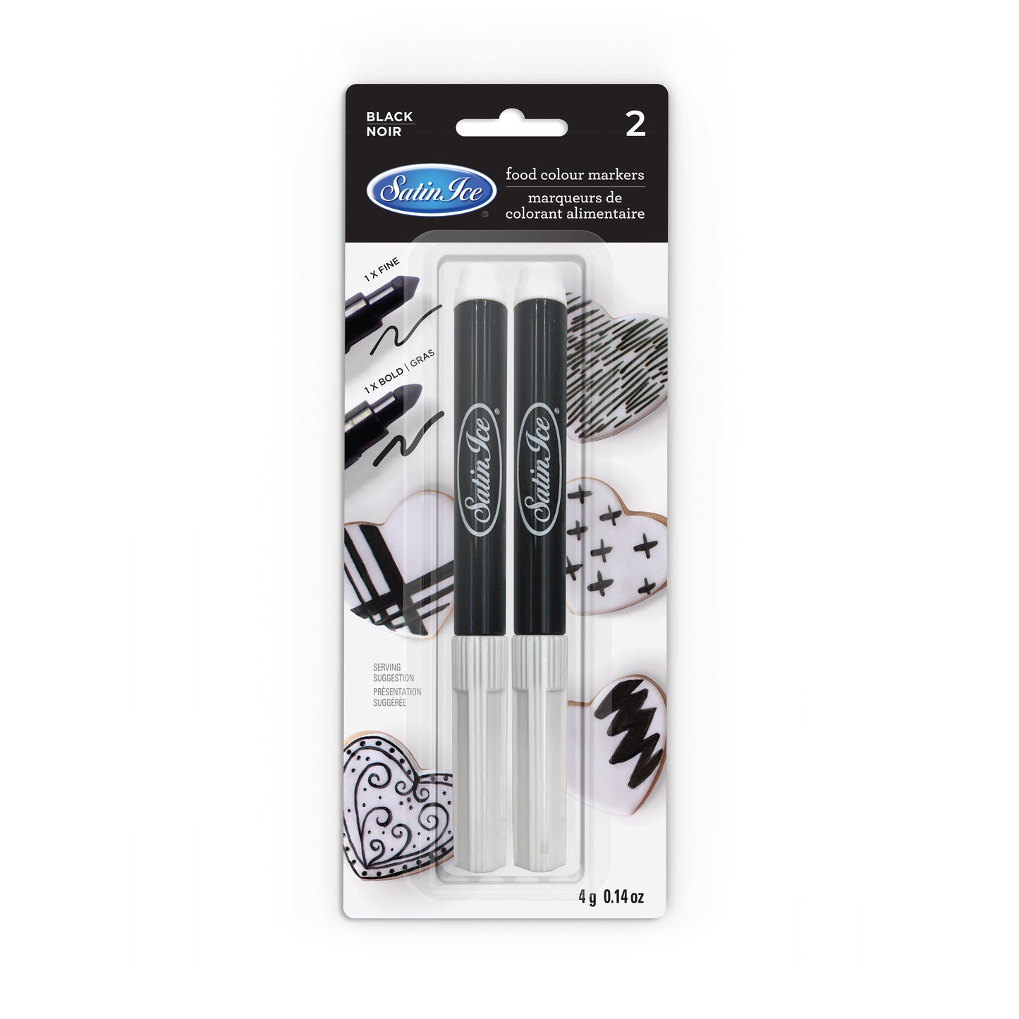 Satin Ice Food Color Markers, Black Fine & Bold Tip Set
