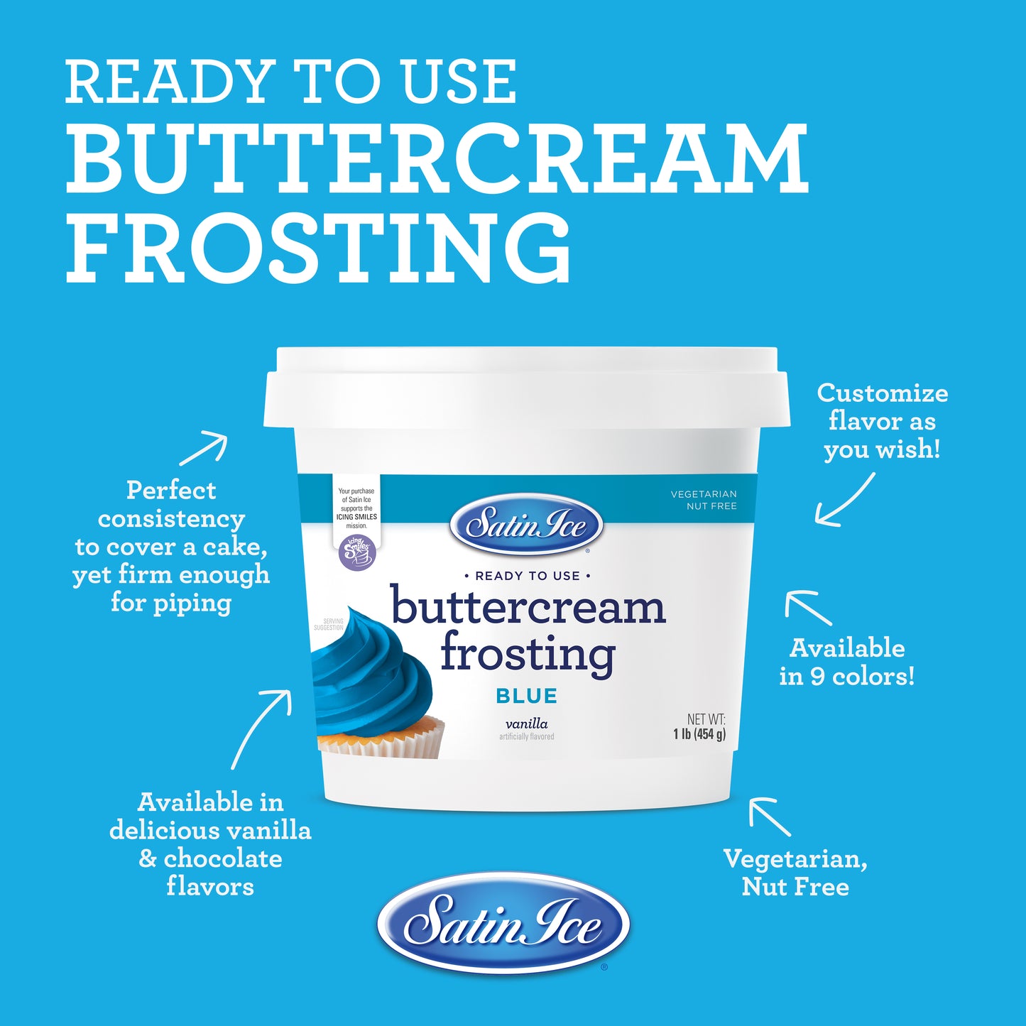 Satin Ice Blue Vanilla Buttercream Frosting - 1 lb Pail