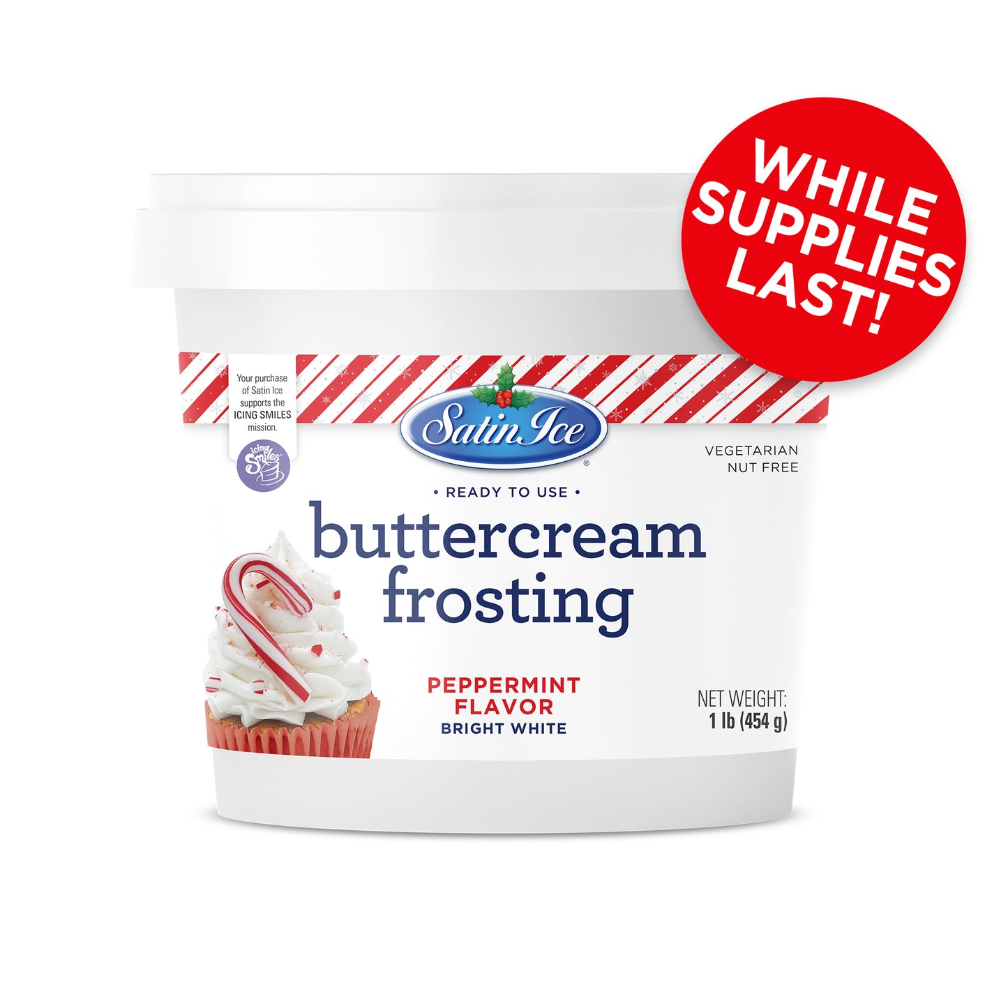 Satin Ice Holiday White Peppermint Flavored Buttercream Frosting - 1lb Pail