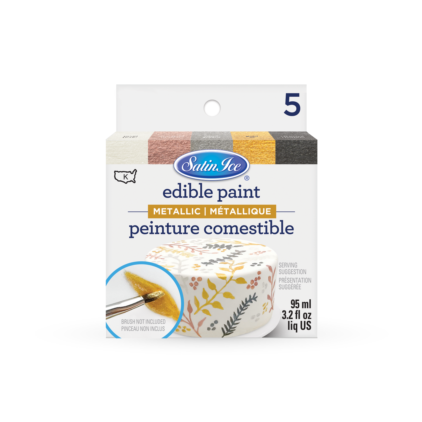 Satin Ice Metallic Edible Paint, 5 Count Kit