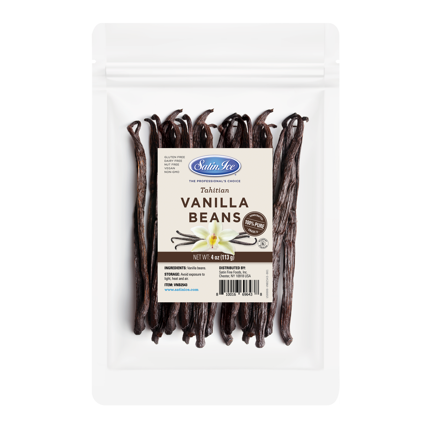 Tahitian Gourmet Vanilla Beans Grade A - 4 oz Resealable Bag